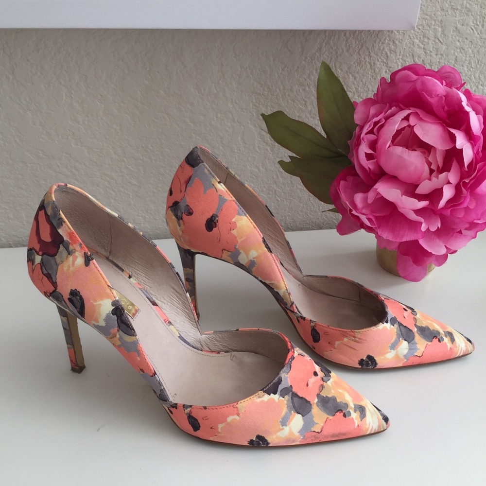 Peach Floral Satin Heel